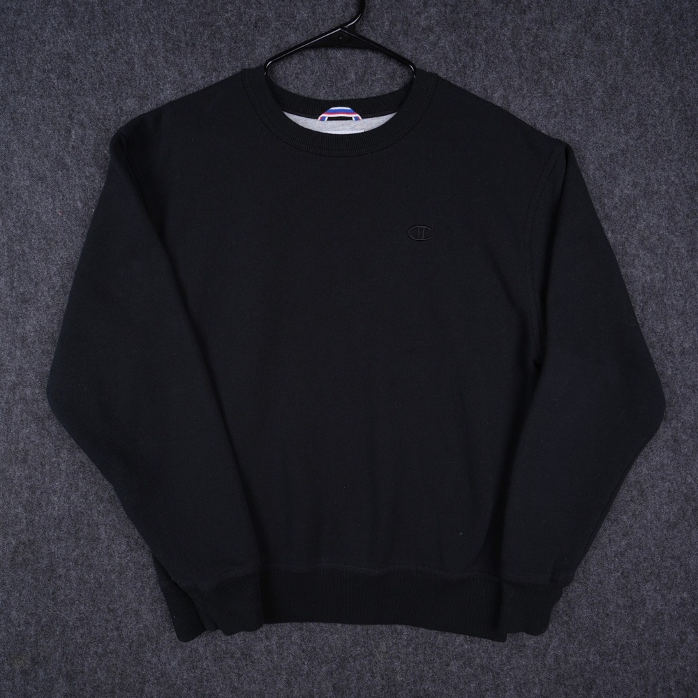 Champion Crewneck Sweatshirt Mens Medium Black Excellent Tonal Logo Pullover
